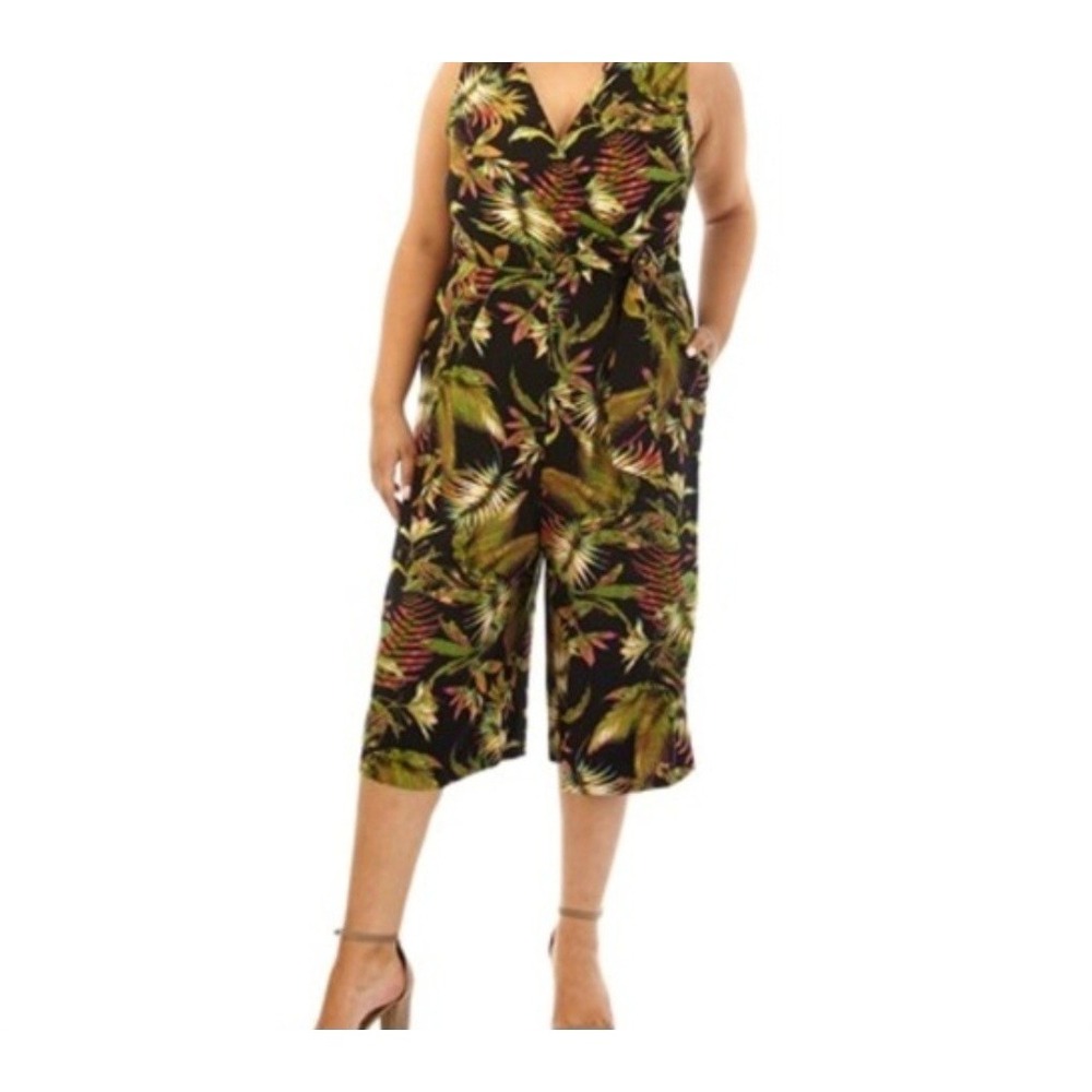 Emma & Michele Womens Size 16‎ Capri Jumpsuit Romper Floral Boho Resort Wear